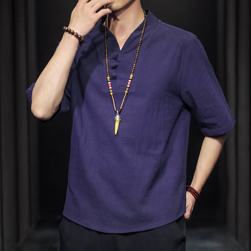 Buddha Stones Casual Summer Half Sleeve Shirt Cotton Men Clothing - image 30