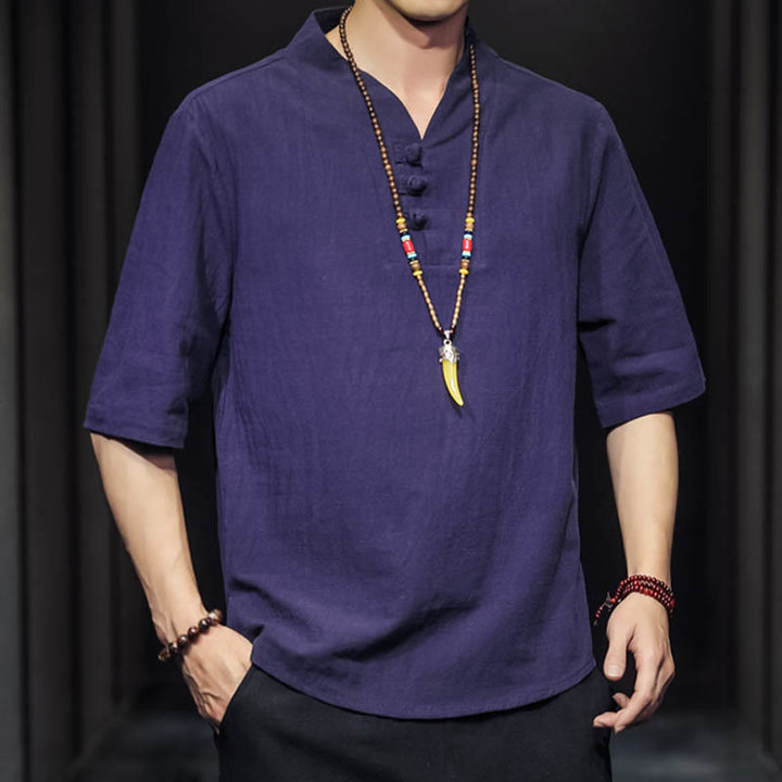 Buddha Stones Casual Summer Half Sleeve Shirt Cotton Men Clothing - image 25