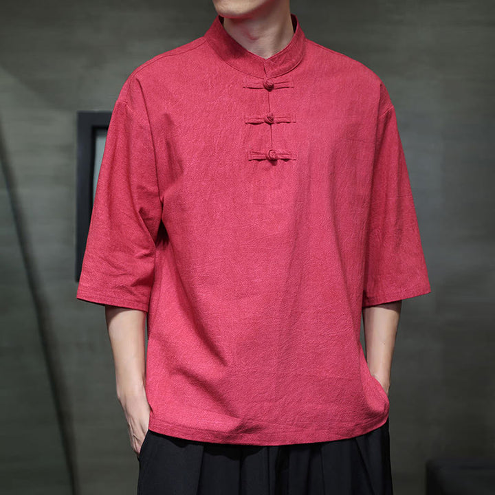 Buddha Stones Men's Chinese Frog-Button Tang Suit Half Sleeve Cotton Linen Shirt - image 16