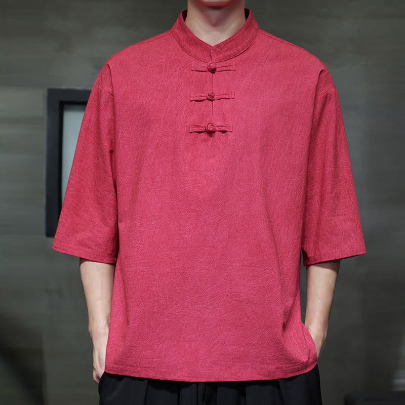 Buddha Stones Men's Chinese Frog-Button Tang Suit Half Sleeve Cotton Linen Shirt - image 13
