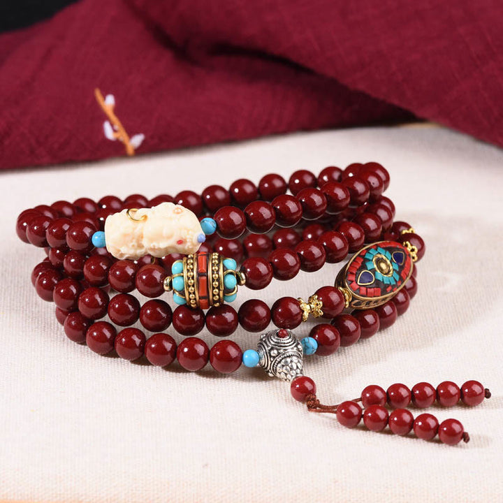 Buddha Stones Cinnabar Bodhisattva Tara Symbol Calm Bracelet Mala