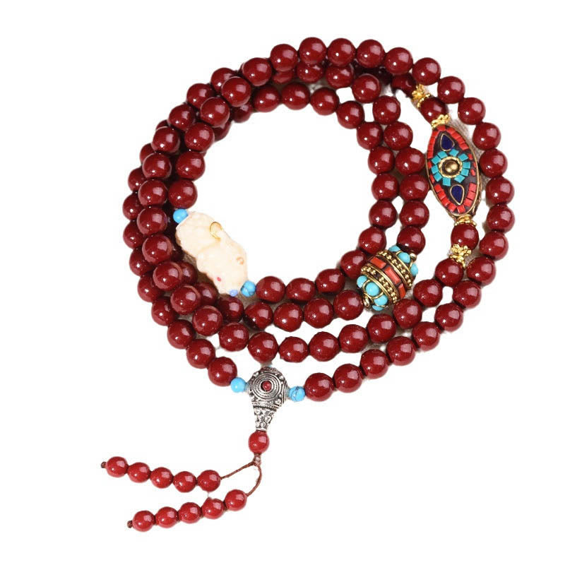 Buddha Stones Cinnabar Bodhisattva Tara Symbol Calm Bracelet Mala