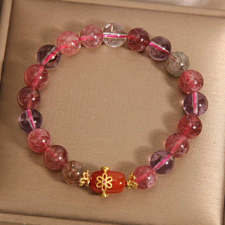 Buddha Stones Natural Super Seven Crystal Red Agate Positivity Bracelet