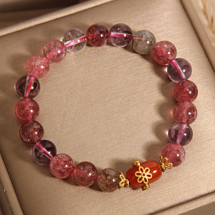 Buddha Stones Natural Super Seven Crystal Red Agate Positivity Bracelet