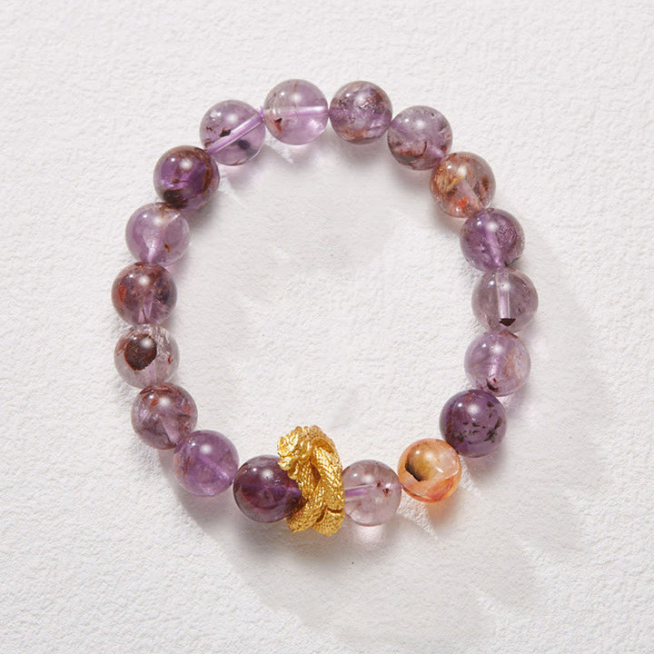 Buddha Stones Purple Phantom Copper Gold-plated Dragon Wisdom Bracelet