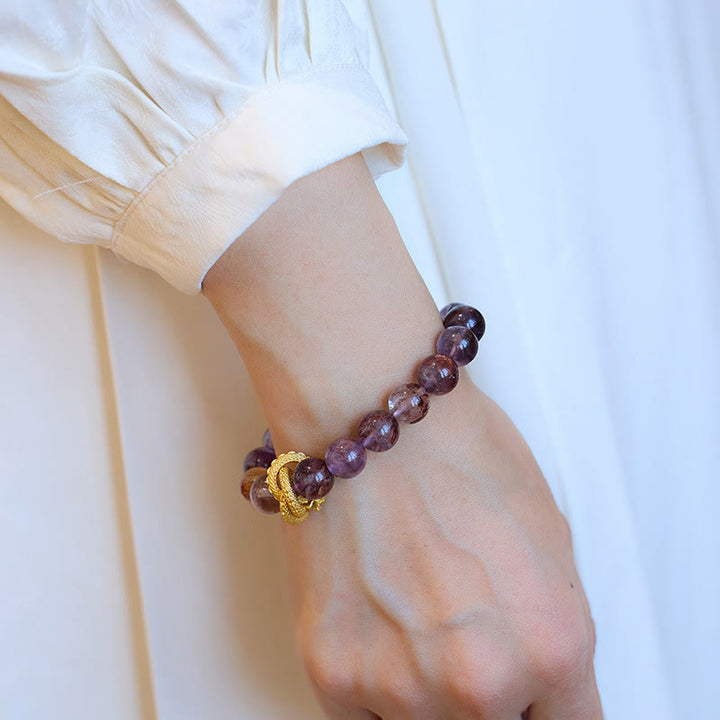 Buddha Stones Purple Phantom Copper Gold-plated Dragon Wisdom Bracelet