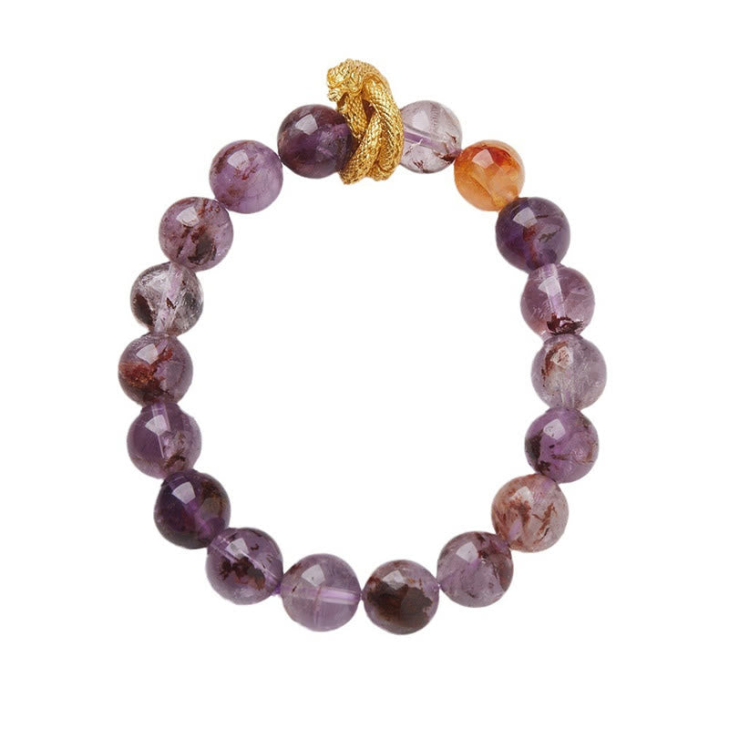 Buddha Stones Purple Phantom Copper Gold-plated Dragon Wisdom Bracelet