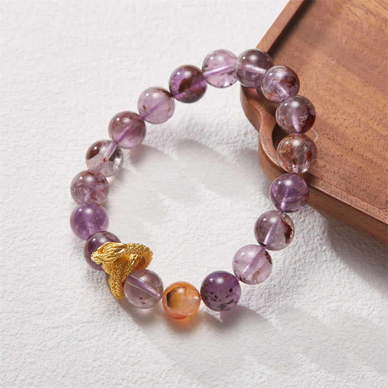 Buddha Stones Purple Phantom Copper Gold-plated Dragon Wisdom Bracelet