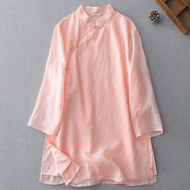 Buddha Stones Solid Color Frog-Button Three Quarter Sleeve Double Layer Cotton Linen Shirt - MistyRose - US8-10，UK/AU12-14，EU40-42 (2XL) - image 17