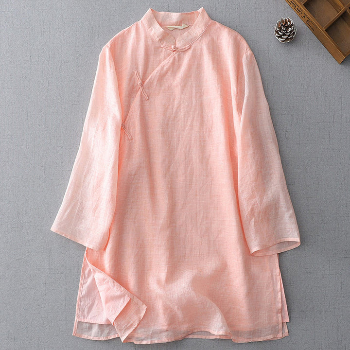 Buddha Stones Solid Color Frog-Button Three Quarter Sleeve Double Layer Cotton Linen Shirt - MistyRose - US8-10，UK/AU12-14，EU40-42 (2XL) - image 19