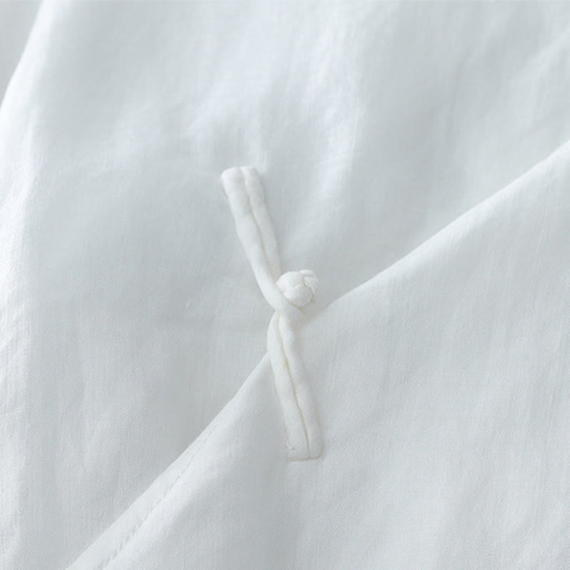 Buddha Stones Solid Color Frog-Button Three Quarter Sleeve Double Layer Cotton Linen Shirt - image 3