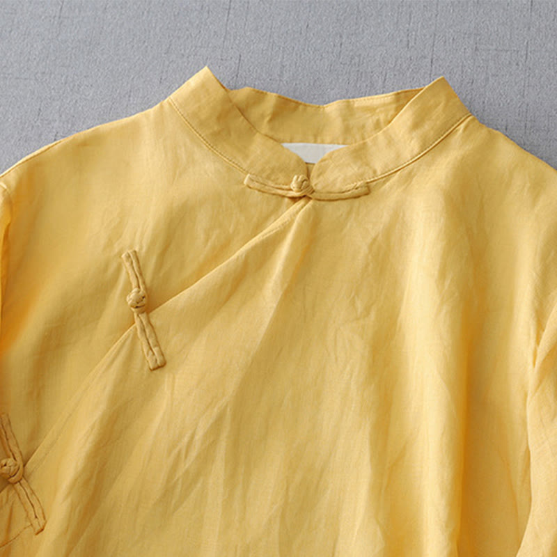 Buddha Stones Solid Color Frog-Button Three Quarter Sleeve Double Layer Shirt - image 7