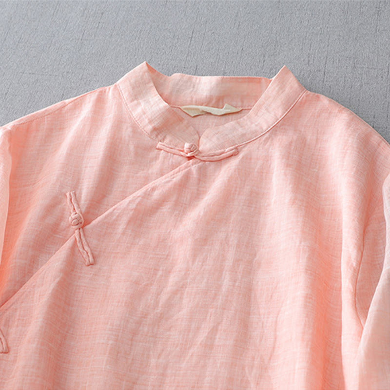 Buddha Stones Solid Color Frog-Button Three Quarter Sleeve Double Layer Shirt - image 18