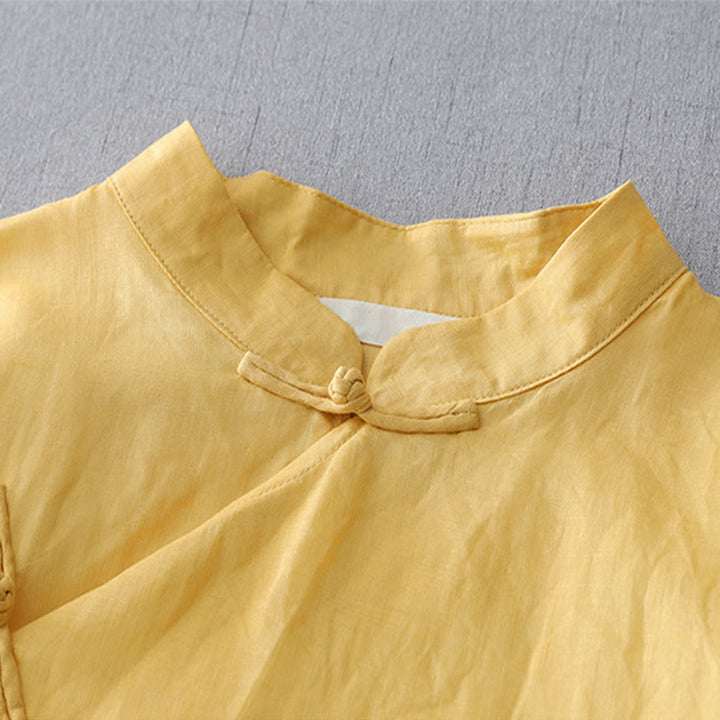 Buddha Stones Solid Color Frog-Button Three Quarter Sleeve Double Layer Cotton Linen Shirt - image 9