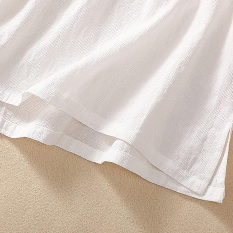 Buddha Stones Plum Blossom Embroidery Frog-Button Short Sleeve Cotton Linen Shirt - image 30