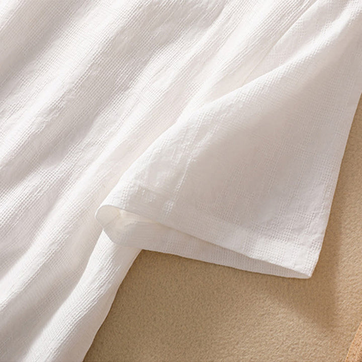 Buddha Stones Plum Blossom Embroidery Frog-Button Short Sleeve Cotton Linen Shirt - image 29