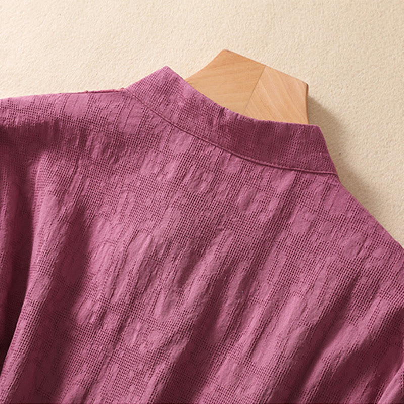 Buddha Stones Plum Blossom Embroidery Frog-Button Short Sleeve Cotton Linen Shirt - image 36