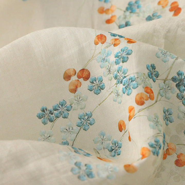Buddha Stones Blue Flowers Orange Leaves Frog-Button Three Quarter Sleeve Cotton Linen Shirt - image 10
