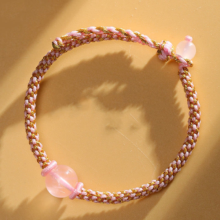 Buddha Stones Handmade Red Agate Amethyst Golden Rutilated Quartz Pink Crystal Bead Calm Braided Bracelet - Pink Crystal(Wrist Circumference 14-17cm) - image 21