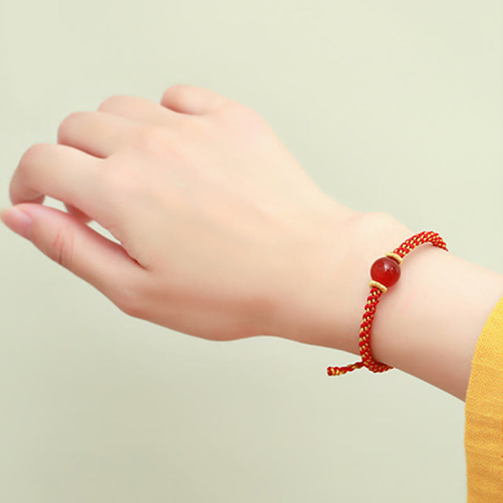 Buddha Stones Handmade Red Agate Amethyst Golden Rutilated Quartz Pink Crystal Bead Calm Braided Bracelet