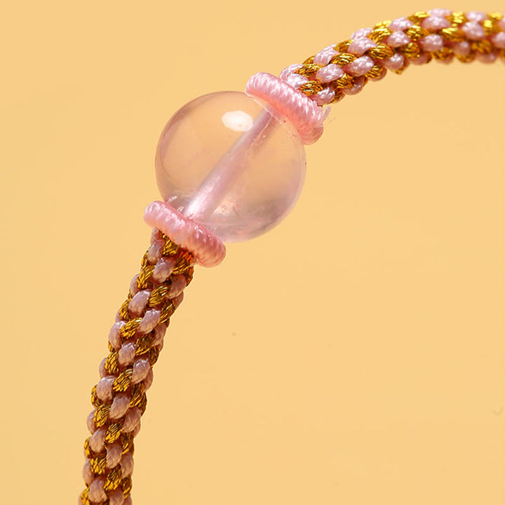 Buddha Stones Handmade Red Agate Amethyst Golden Rutilated Quartz Pink Crystal Bead Calm Braided Bracelet