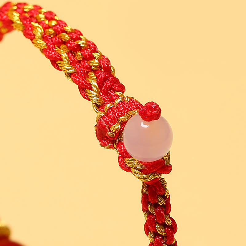 Buddha Stones Handmade Red Agate Amethyst Golden Rutilated Quartz Pink Crystal Bead Calm Braided Bracelet