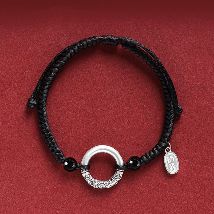 Buddha Stones 925 Sterling Silver Black Onyx Peace Buckle Fu Character Charm Bracelet - Peace Buckle&Agate Fu Character Charm(Wrist Circumference 14-26cm) - image 2