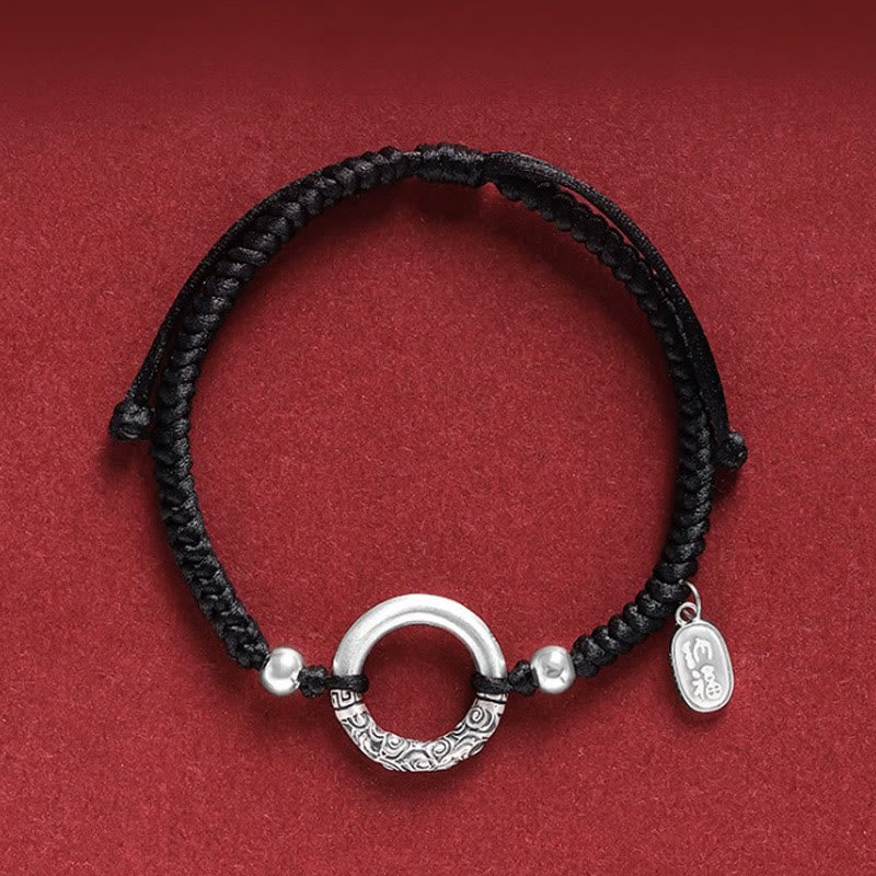 Buddha Stones 925 Sterling Silver Black Onyx Peace Buckle Fu Character Charm Bracelet - Peace Buckle&Silver Beads Fu Character Charm(Wrist Circumference 14-26cm) - image 3