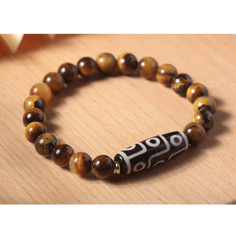 Buddha Stones Tibetan Tiger Eye Tourmaline Nine-Eye Dzi Bead Protection Bracelet