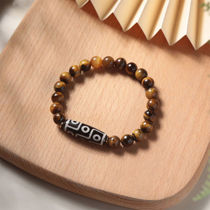 Buddha Stones Tibetan Tiger Eye Tourmaline Nine-Eye Dzi Bead Protection Bracelet