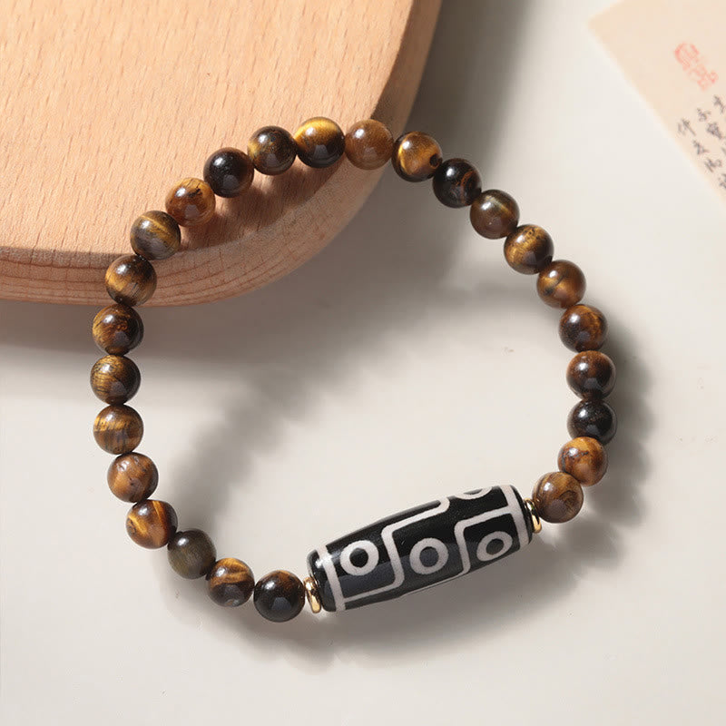 Buddha Stones Tibetan Tiger Eye Tourmaline Nine-Eye Dzi Bead Protection Bracelet