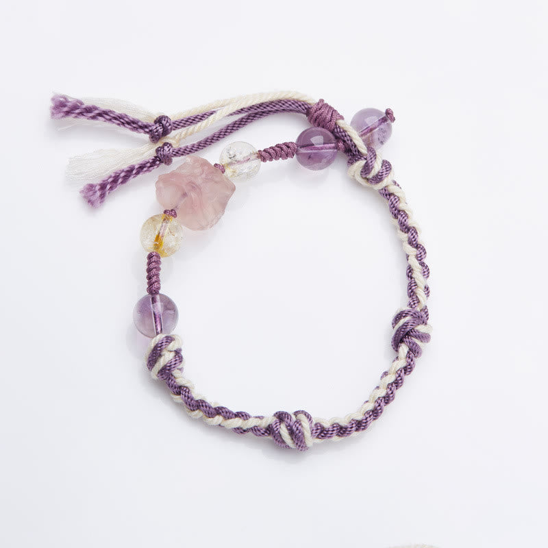 Buddha Stones Natural Fluorite Amethyst Silver Sheen Obsidian Tiger's Eye Protection Rope Bracelet