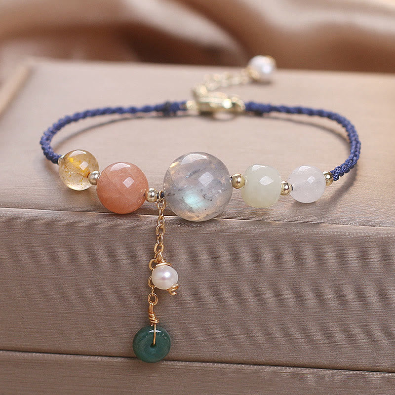 Buddha Stones Moonstone Sunstone Beads Peace Buckle Charm Healing Bracelet