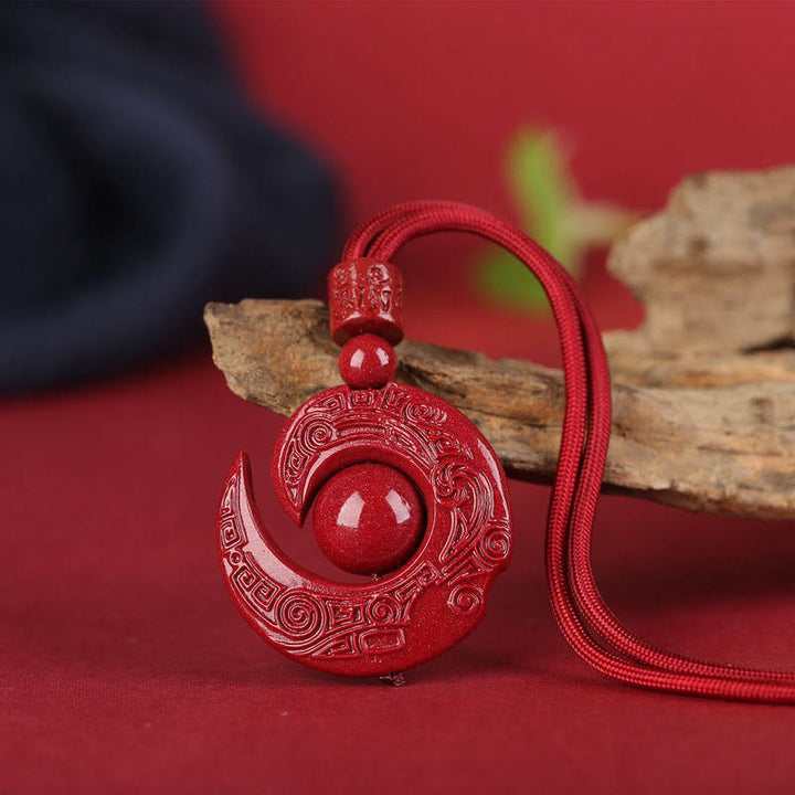 Buddha Stones One's Luck Improves Design Patern Natural Cinnabar Concentration Necklace Pendant