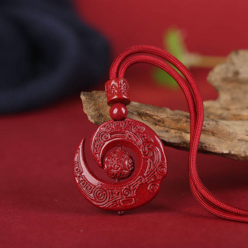 Buddha Stones One's Luck Improves Design Patern Natural Cinnabar Concentration Necklace Pendant