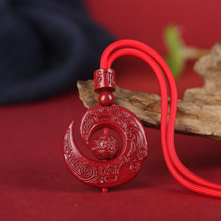 Buddha Stones One's Luck Improves Design Patern Natural Cinnabar Concentration Necklace Pendant