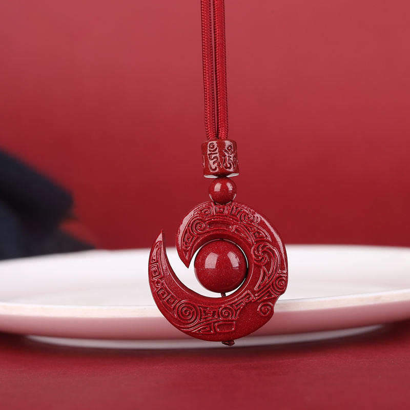 Buddha Stones One's Luck Improves Design Patern Natural Cinnabar Concentration Necklace Pendant