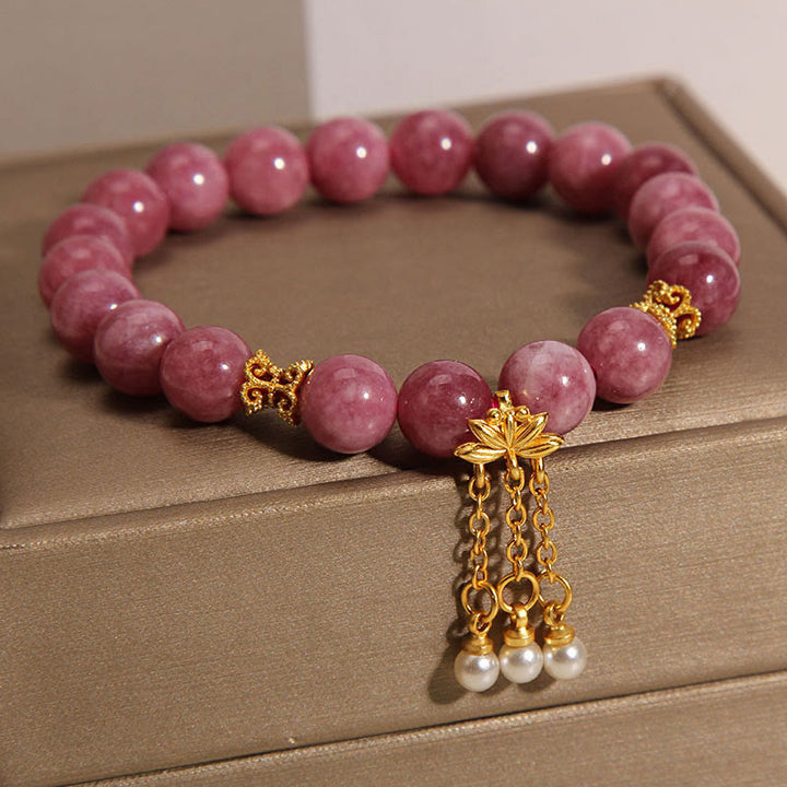 Buddha Stones Pink Tourmaline Lotus Flower Positive Bracelet