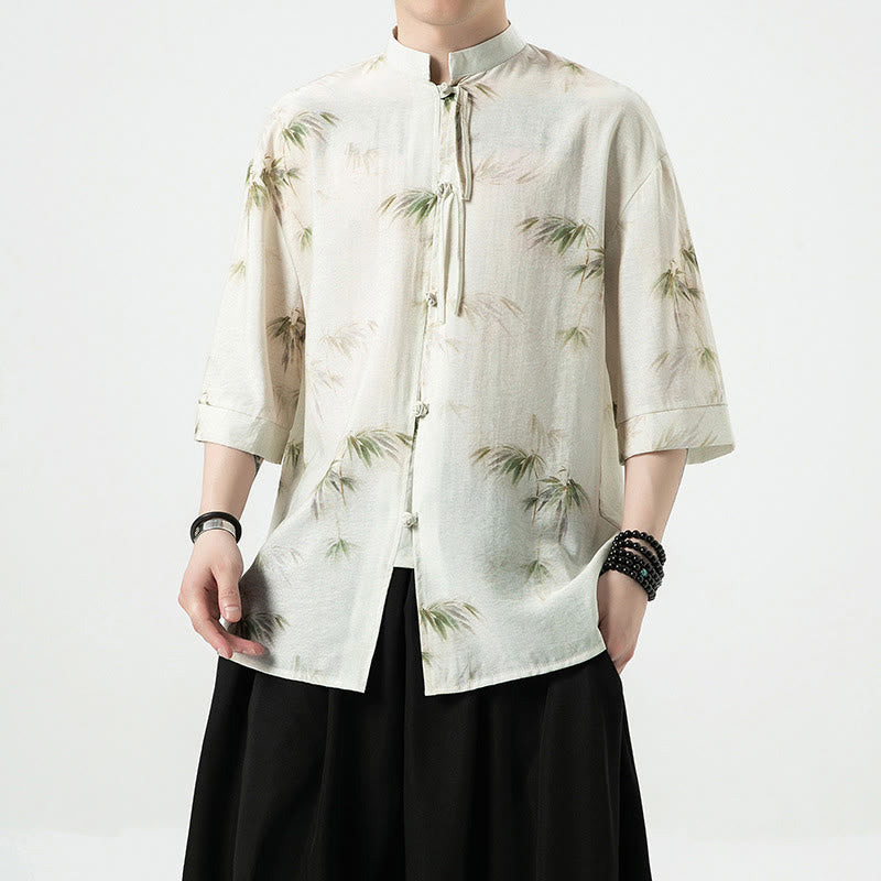 Buddha Stones Green Yellow Bamboo Leaves Print Half Sleeve Shirt Men's T-shirt - US/UK/AU46，EU56 (5XL)  - image 0