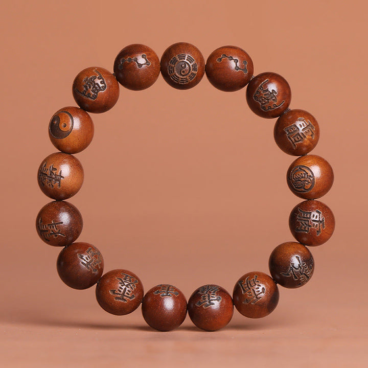 Buddha Stones Lightning Struck Jujube Wood Yin Yang Bagua Taoist Taboo Characters Engraved Protection Bracelet