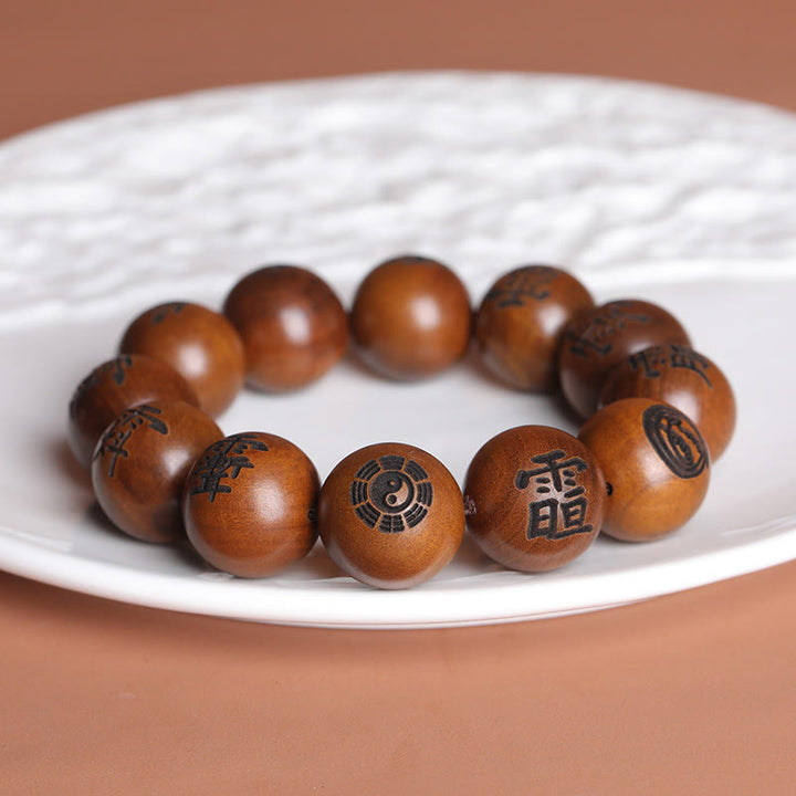 Buddha Stones Lightning Struck Jujube Wood Yin Yang Bagua Taoist Taboo Characters Engraved Protection Bracelet