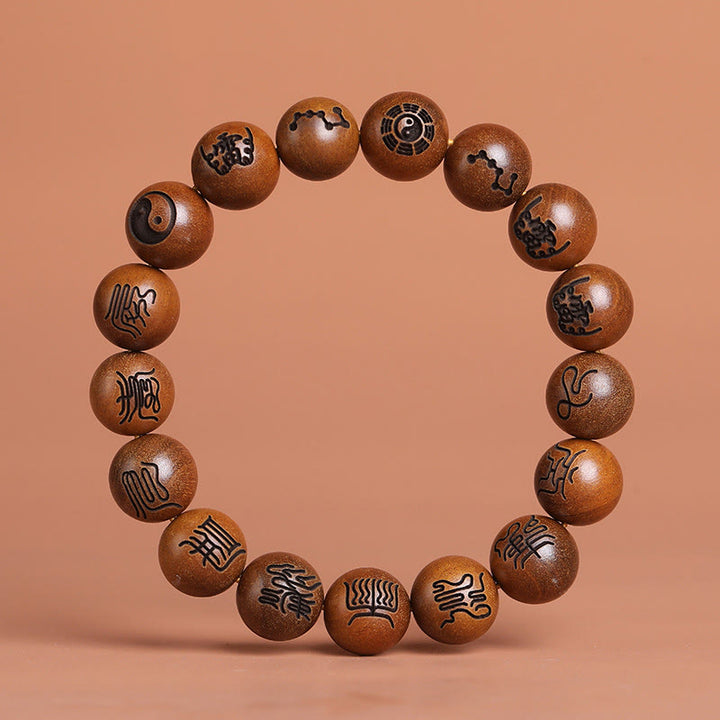 Buddha Stones Lightning Struck Jujube Wood Yin Yang Bagua Taoist Taboo Scripture Symbol Engraved Luck Bracelet