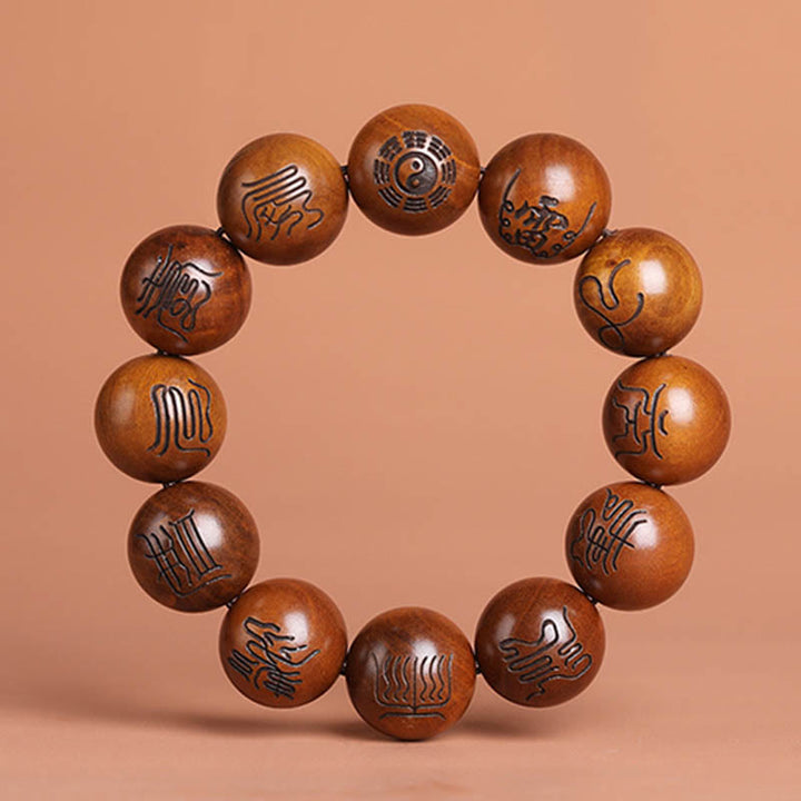 Buddha Stones Lightning Struck Jujube Wood Yin Yang Bagua Taoist Taboo Scripture Symbol Engraved Luck Bracelet