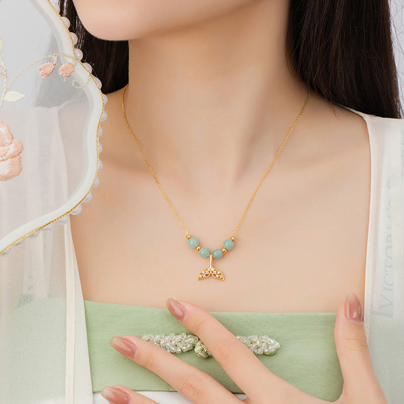 Buddha Stones 925 Sterling Silver Hetian Jade Bead Fishtail Luck Necklace Pendant - image 12