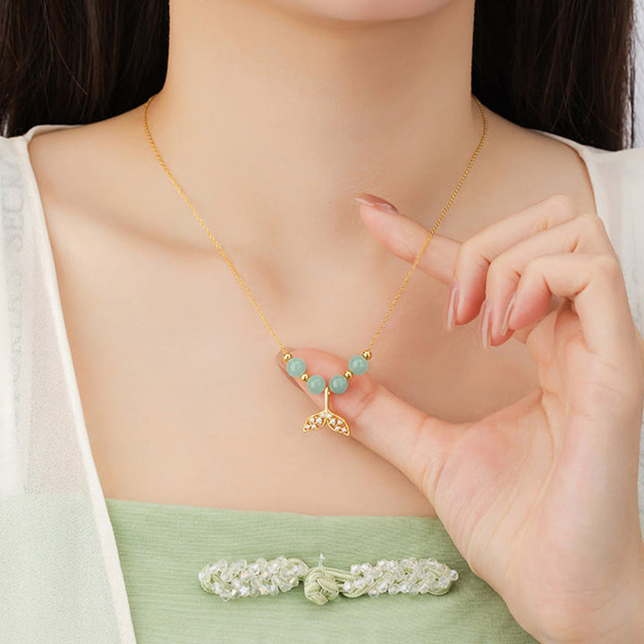 Buddha Stones 925 Sterling Silver Hetian Jade Bead Fishtail Luck Necklace Pendant - image 10