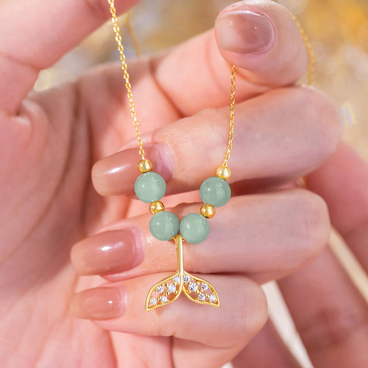 Buddha Stones 925 Sterling Silver Hetian Jade Bead Fishtail Luck Necklace Pendant - image 8