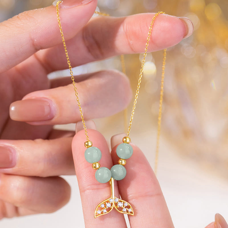 Buddha Stones 925 Sterling Silver Hetian Jade Bead Fishtail Luck Necklace Pendant - image 7