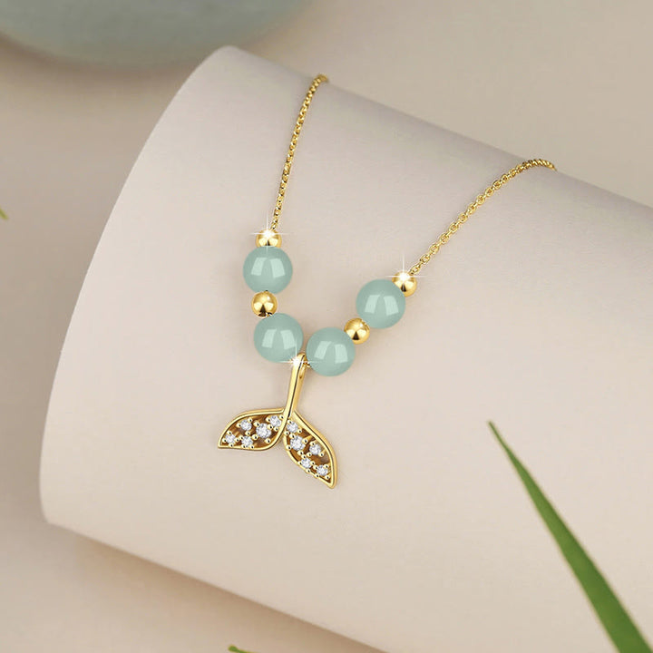 Buddha Stones 925 Sterling Silver Hetian Jade Bead Fishtail Luck Necklace Pendant - image 1