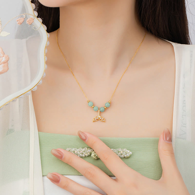 Buddha Stones 925 Sterling Silver Hetian Jade Bead Fishtail Luck Necklace Pendant - image 11