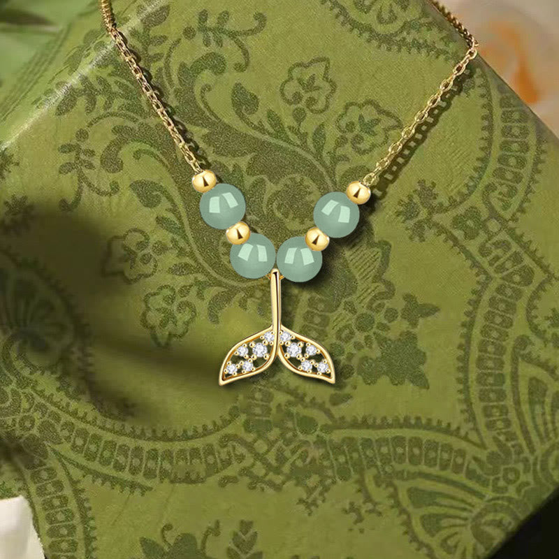Buddha Stones 925 Sterling Silver Hetian Jade Bead Fishtail Luck Necklace Pendant - image 3